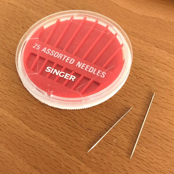 Image shows hand sewing needles and case.