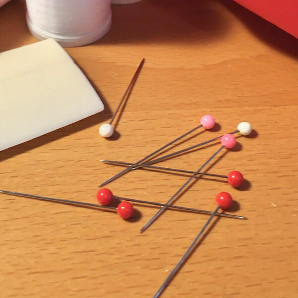 Image shows straight pins used in sewing.
