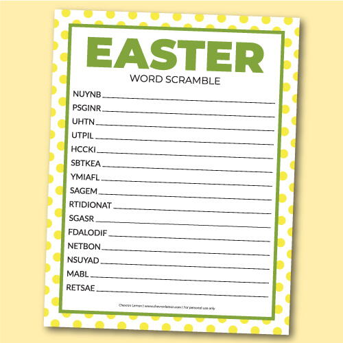 Printable Easter Word Scramble