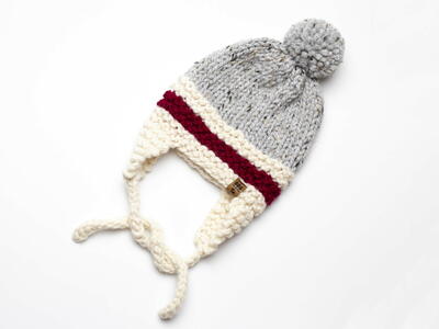 Roots Red Stripe Ear Flaps Beanie Toque Hat