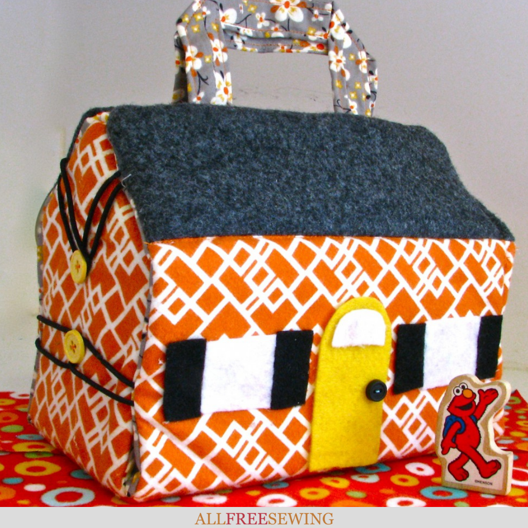 How to Make a Portable Fabric Dollhouse | AllFreeSewing.com how-to-make-a-portable-fabric-dollhouse-allfreesewing-com