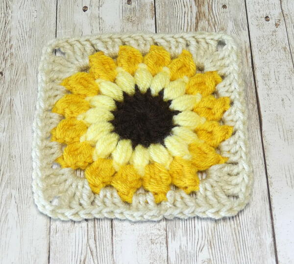 Crochet Sunflower Sunburst Granny Square — Hooked by Robin