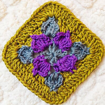 Crochet Picot Flower Square Motif Block