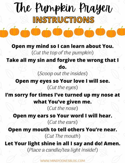 Free Printable Pumpkin Prayer For Kids