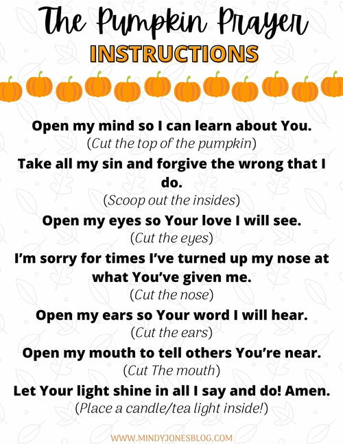 Free Printable Pumpkin Prayer For Kids