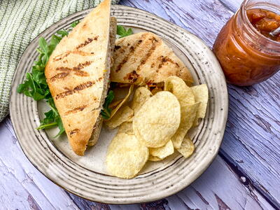 Grilled Chicken And Brie Panini With Peach Compote