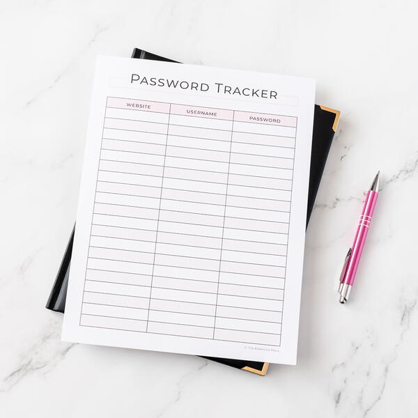 Printable Password Tracker