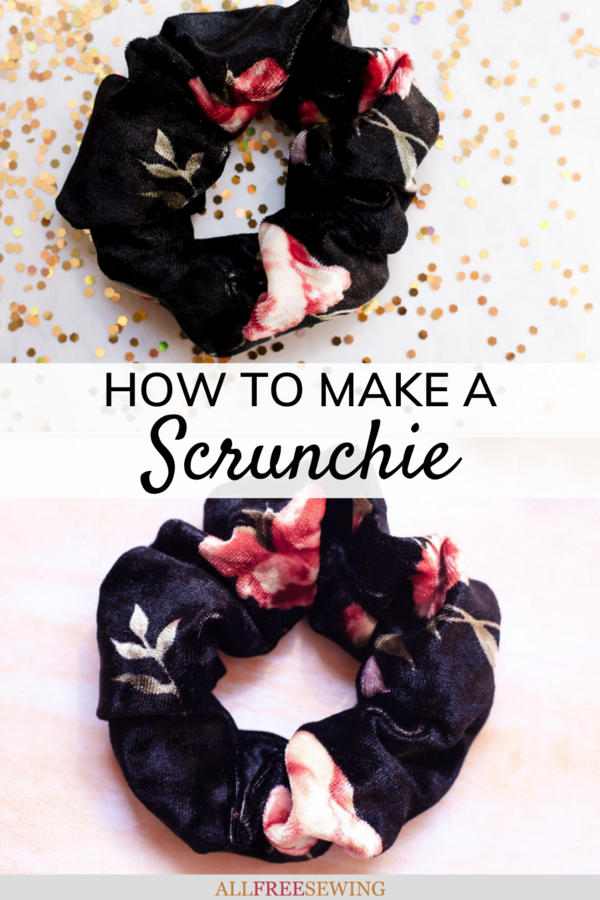 Image shows steps for DIY scrunchie.