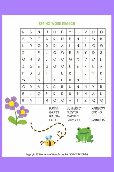 Spring Word Search For Kids