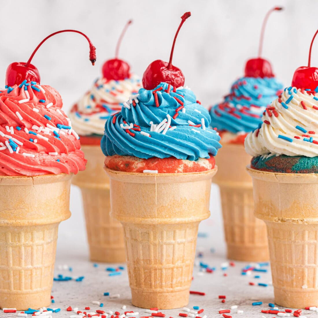 Patriotic Ice Cream Cone Cupcakes | RecipeLion.com