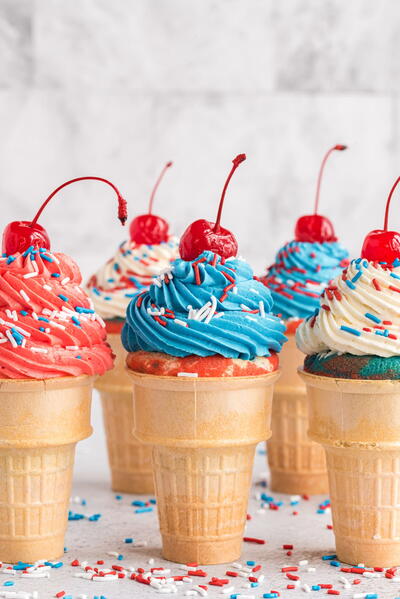 Patriotic Ice Cream Cone Cupcakes