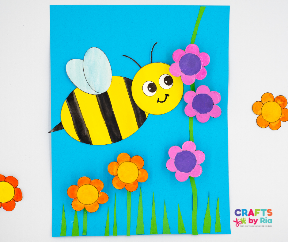 Paper Bee Craft With Colorful Flower Scene | FaveCrafts.com