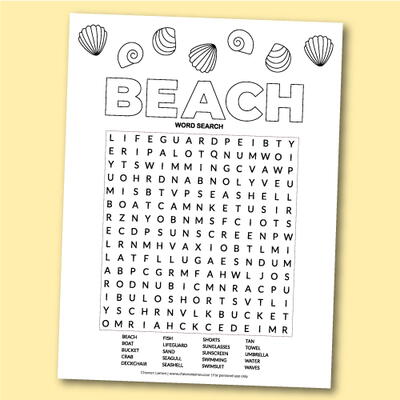 Printable Beach Word Search Puzzle