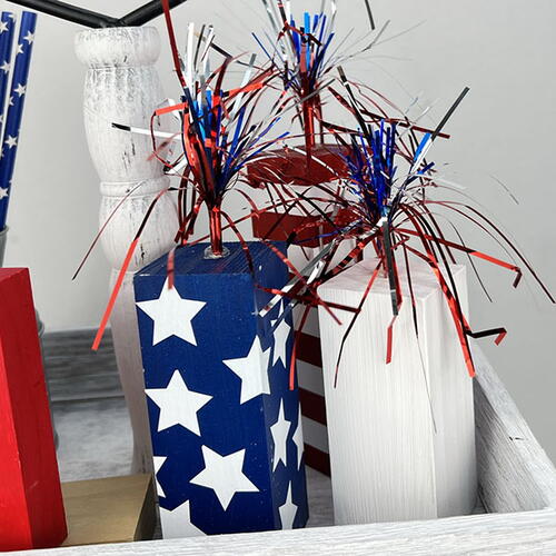 Patriotic Tiered Tray With Diy Wood Firecrackers