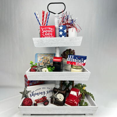 Patriotic Tiered Tray With Diy Wood Firecrackers