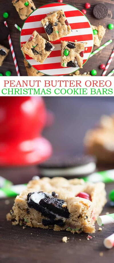 Peanut Butter Oreo Christmas Cookie Bars