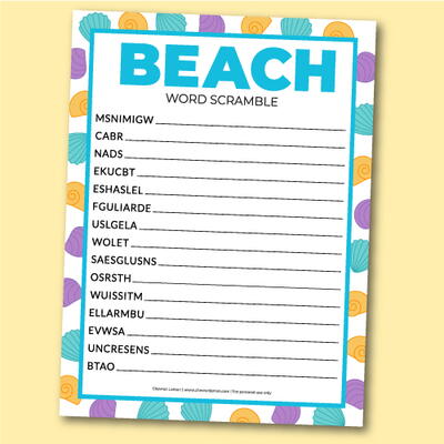 Printable Beach Word Scramble