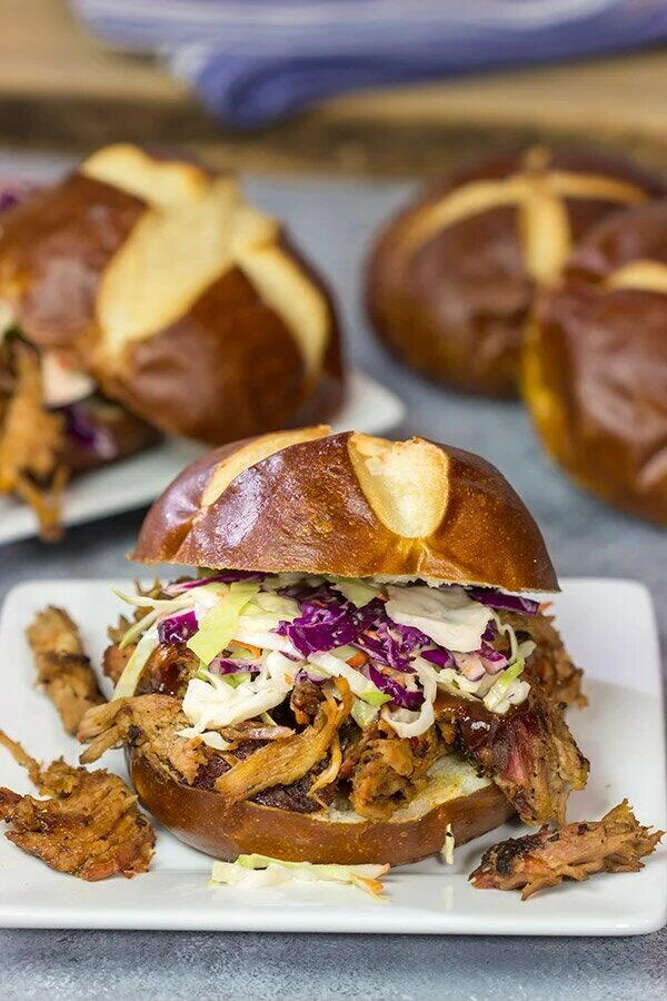 Pulled Pork on a Pretzel Roll