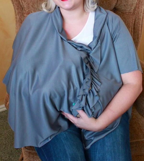 Stylish Nursing Cover Tutorial - woman wearing DIY nursing cover-up with baby