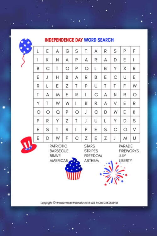 Printable 4th Of July Word Search For Kids