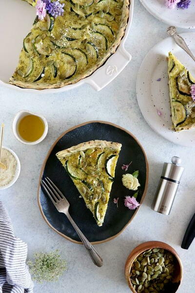 Pristine Pesto Zucchini Quiche with Seeds