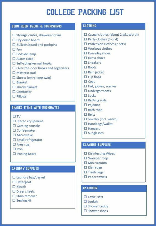Free Printable College Packing List