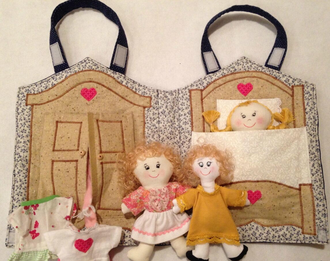 Fabric Doll House & a Free Pattern to Make a Mini Doll | AllFreeSewing.com fabric-doll-house-a-free-pattern-to-make-a-mini-doll-allfreesewing-com