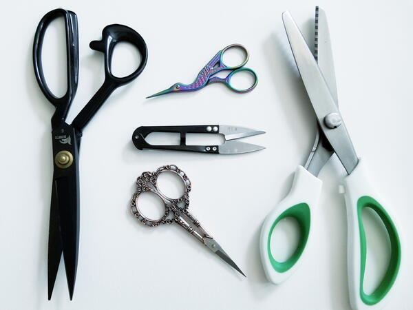 Image shows a selection of fabric scissors.