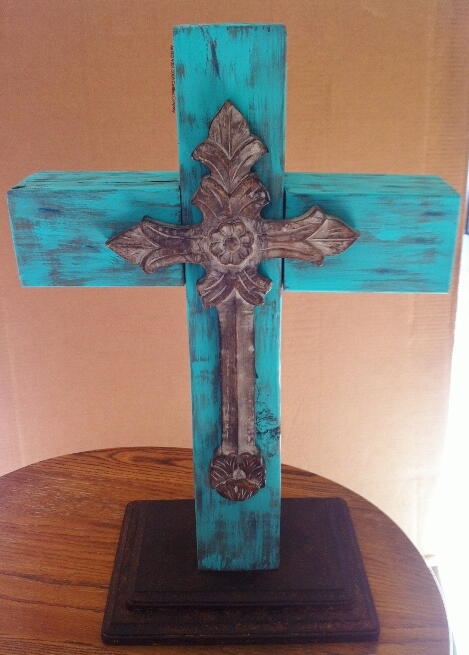 Rustic Turquoise Wood Cross
