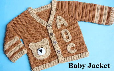 Crochet Cardigan Jacket Sweater/letters Coat Jacket/applique Bear Pattern