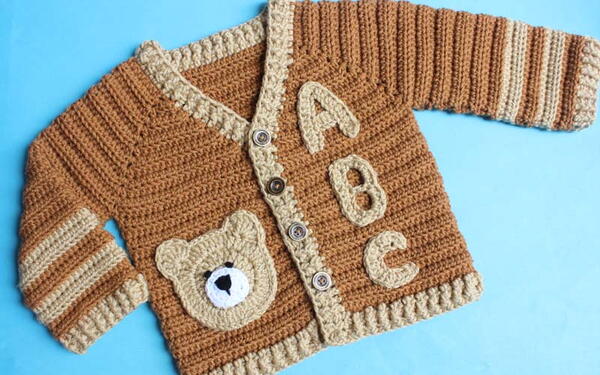 Crochet Cardigan Jacket Sweater/letters Coat Jacket/applique Bear Pattern