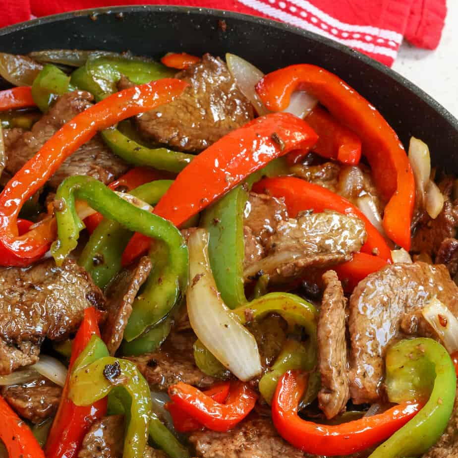 One Skillet Pepper Steak | FaveHealthyRecipes.com