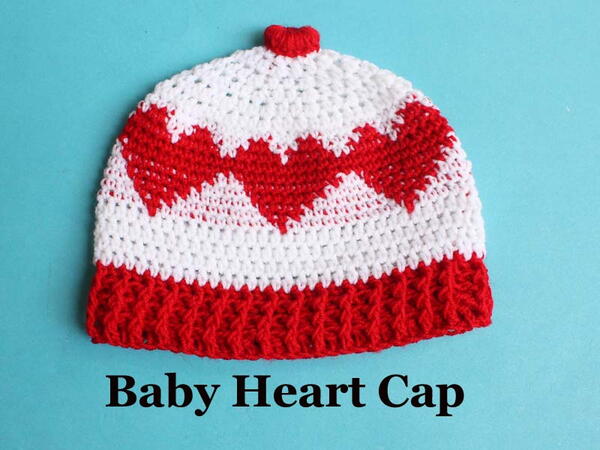 Super Easy Tunisian Heart Crochet Baby Beanie Cap