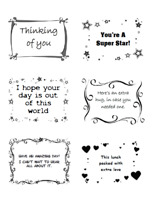 Printable Lunch Notes For Kids