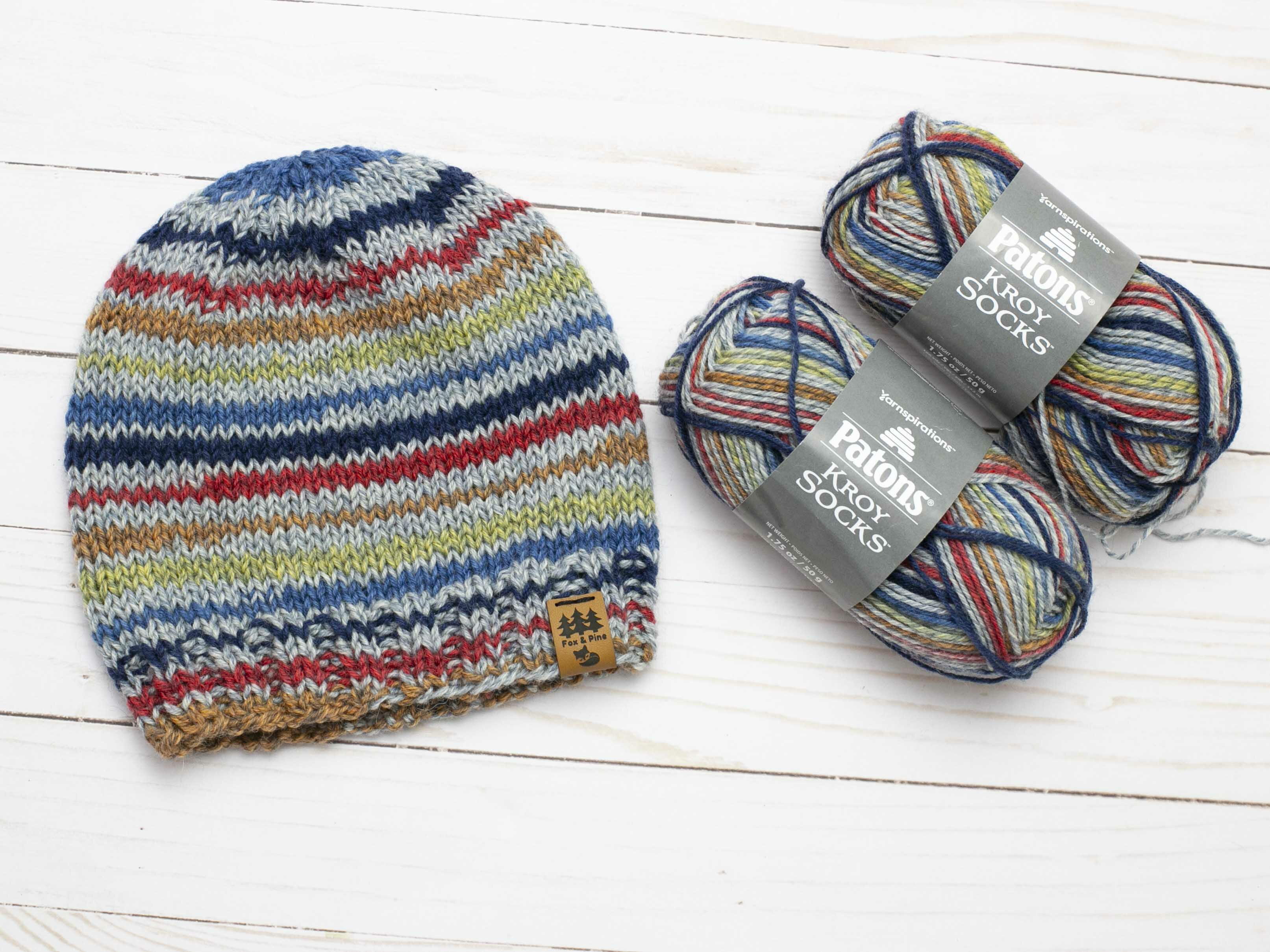 Patons Kroy Sock Yarn Hat Self Striping Beanie Toque