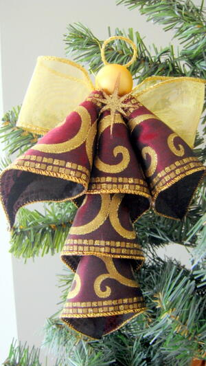 Crimson and Gold Ribbon Angel