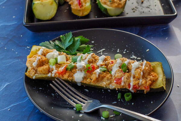 Buffalo Chicken Zucchini Boats