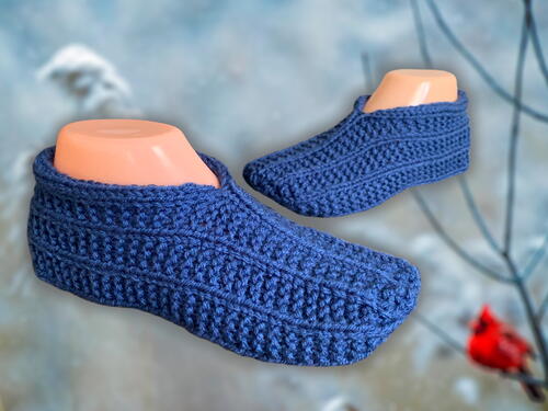 Easy To Knit One Piece Rolled Cuff Slippers