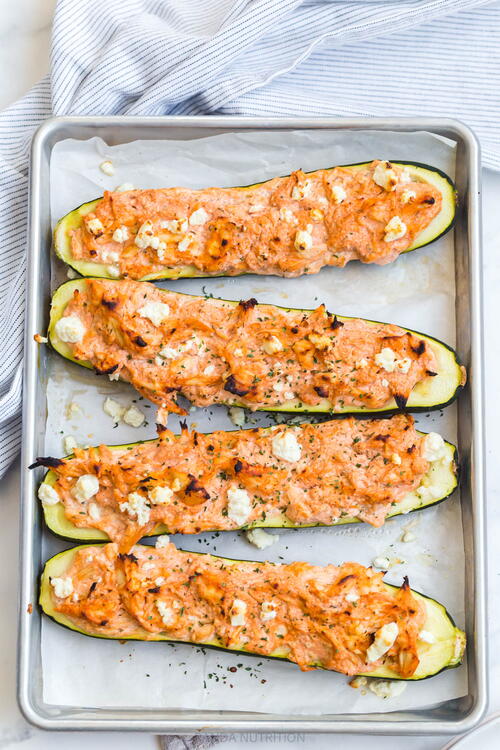 Buffalo Chicken Stuffed Zucchini Boats