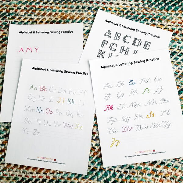 Image shows the four practice sheets on a colorful background.