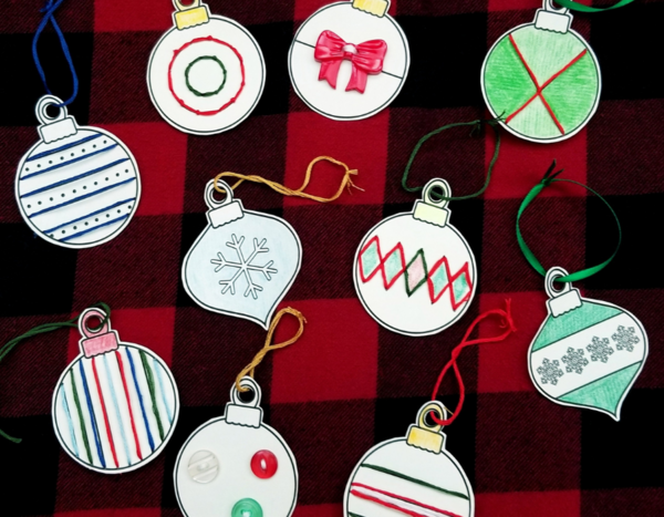 Christmas Baubles Printable Lacing Cards