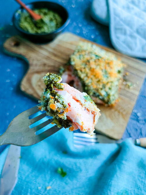 Easy Baked Pesto Crusted Salmon With Panko