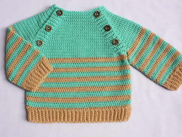 Crochet Buttoned Baby Sweater Fast Easy Pattern Explain Sizes New Style Baby Pullover Sweater