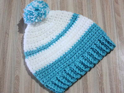 Crocheted Fast & Easy Baby Beanie Hat Free Pattern Explain Sizes