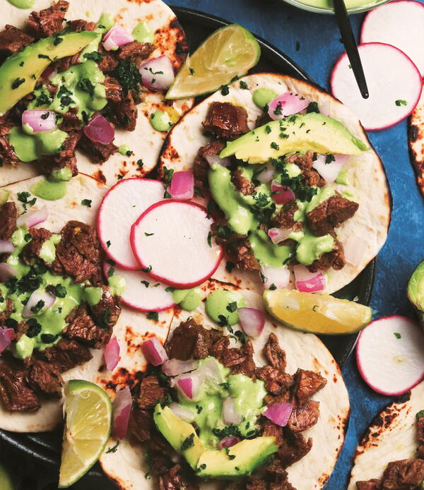 Garlic Cilantro Steak Tacos