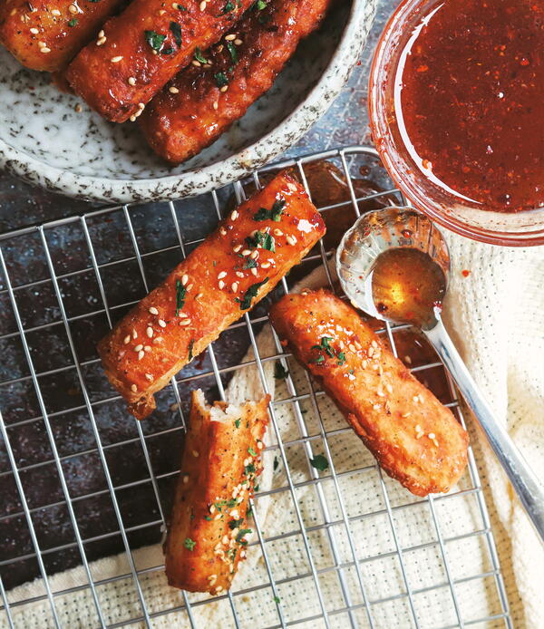 Sesame Halloumi Fries with Aleppo Hot Honey