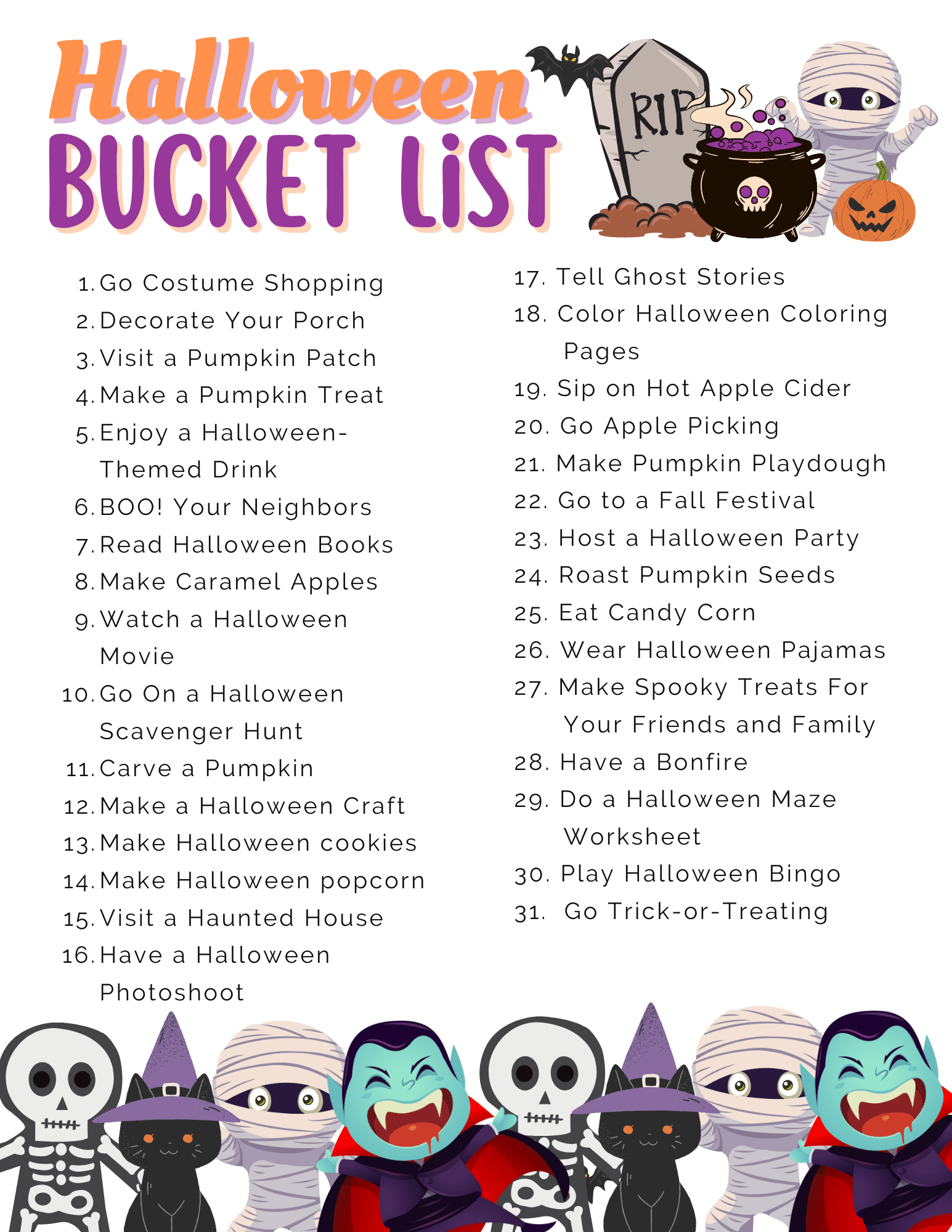 31 Days Of Fun Halloween Bucket List Activities  AllFreePaperCrafts.com