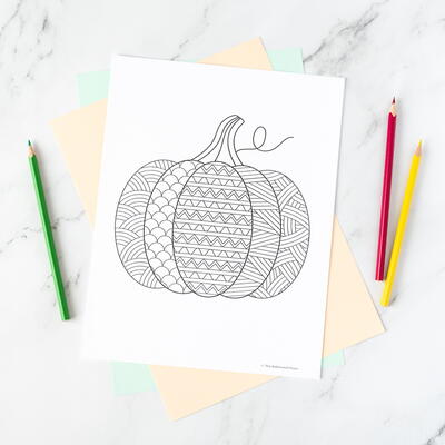 Printable Zentangle Pumpkin Coloring Page