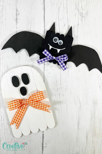 Bat And Ghost Diy Halloween Decorations With Craft Sticks
