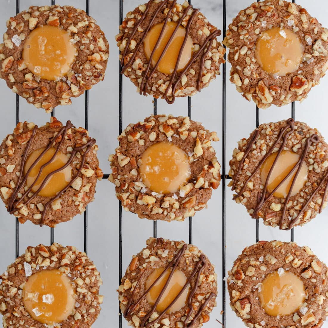 Turtle Thumbprint Cookies | TheBestDessertRecipes.com